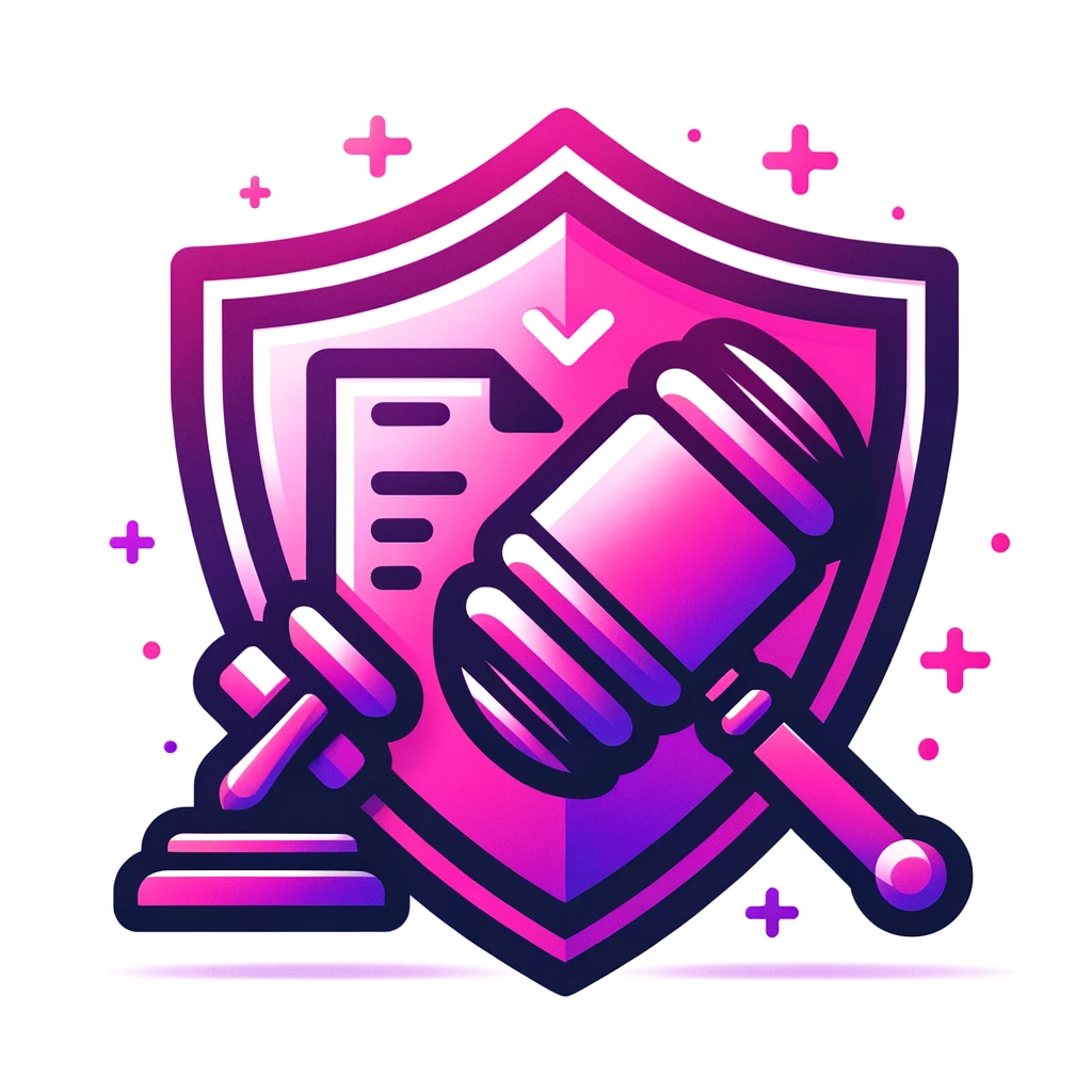 DALL·E 2024-01-06 23.44.14 - Create a unique icon that represents regulatory compliance, using pink and purple gradient colors. The icon should symbolize the adherence to laws and