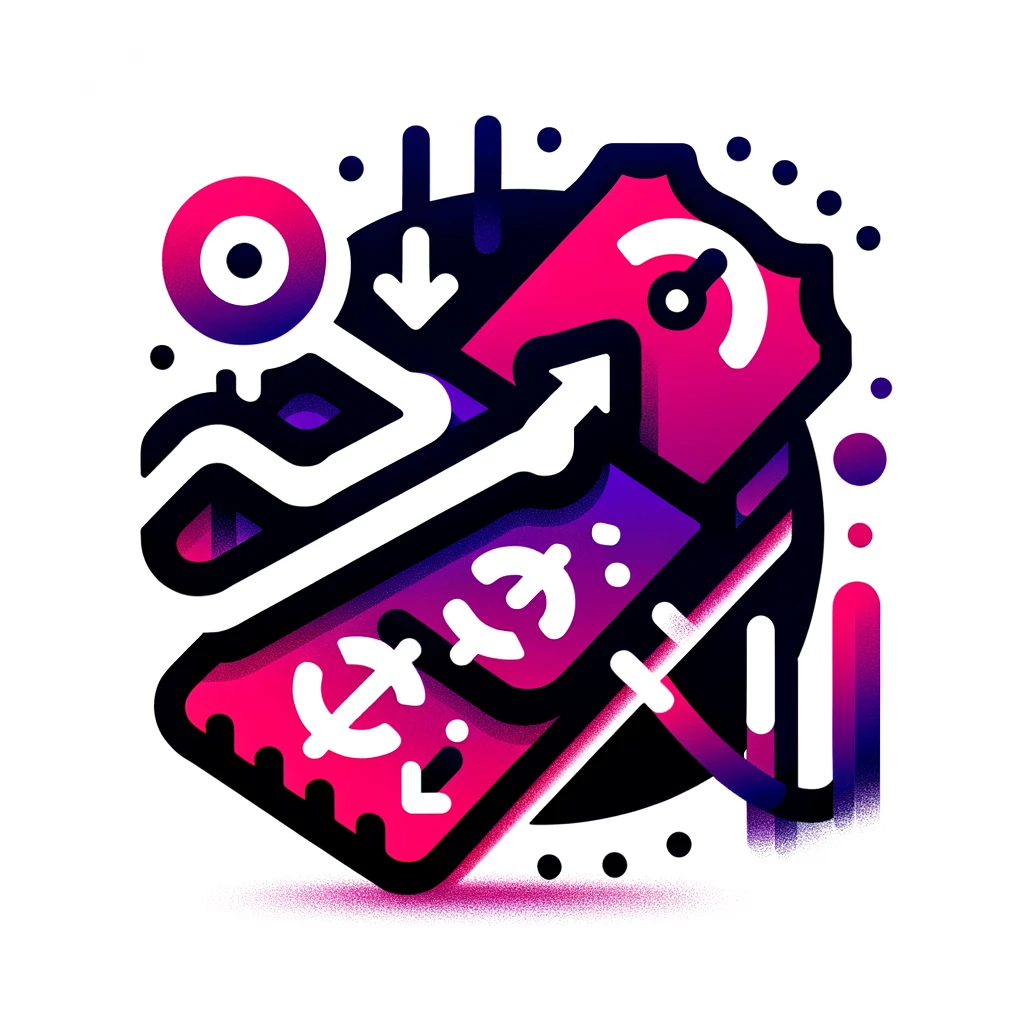DALL·E 2024-01-17 01.24.47 - Create a unique icon that represents dynamic pricing for ticketing, using a gradient of pink to purple colors against a white background. The design s
